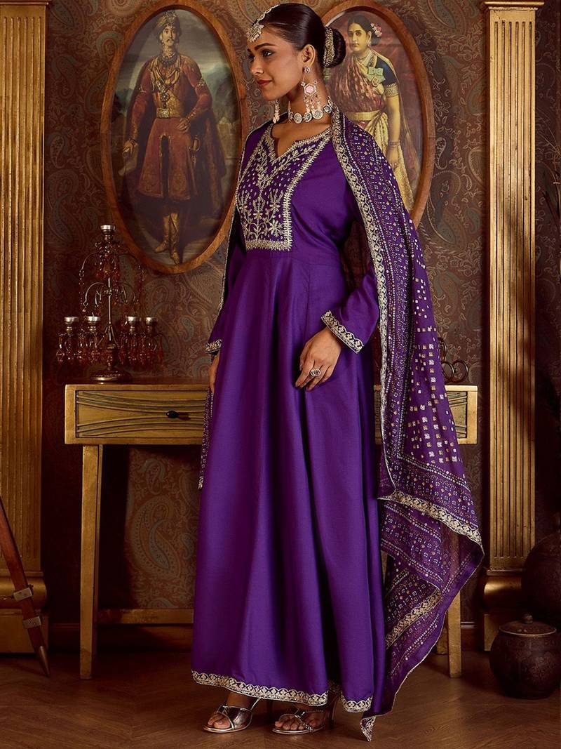 Women Embroidered Empire Kurta with Trousers & With Dupatta