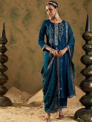 Women Ethnic Motifs Embroidered Regular Kurta with Trousers & With Dupatta 1
