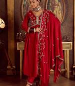 Women Floral Embroidered Empire Kurta with Trousers & With Dupatta
