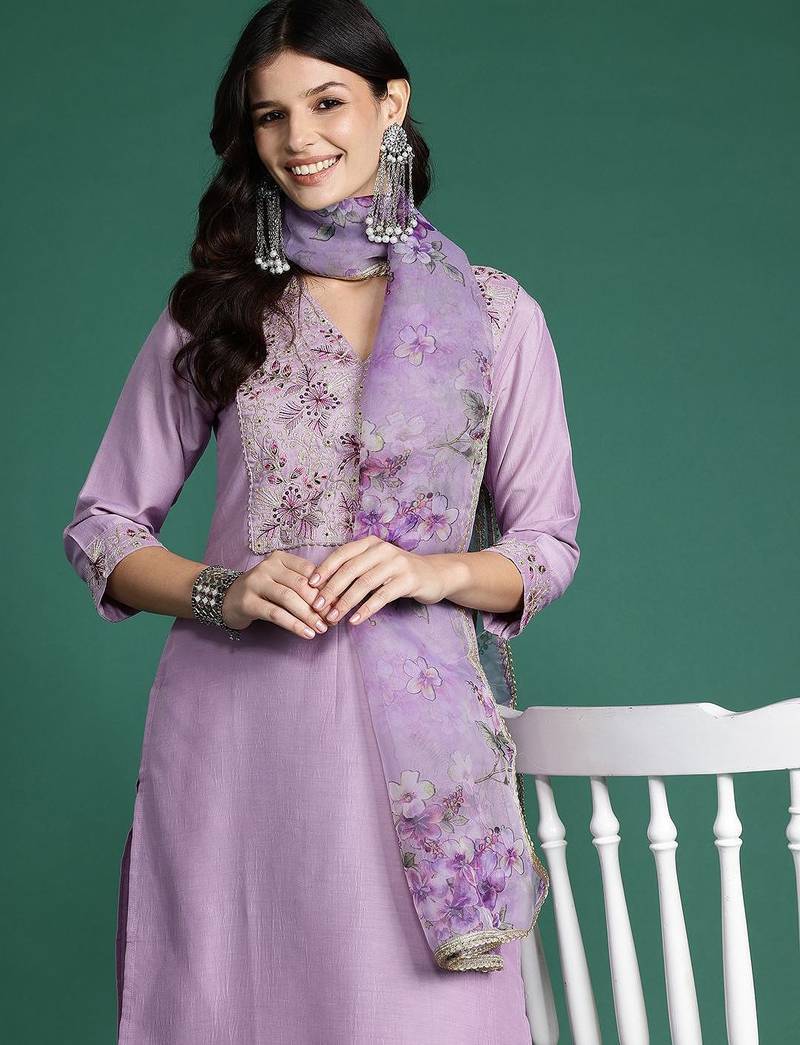 Ethnic Motifs Embroidered Kurta with Trousers & With Dupatta