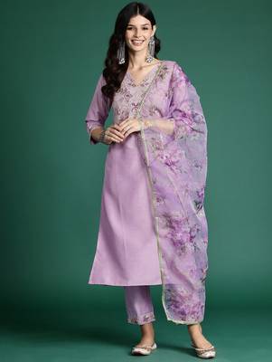 Ethnic Motifs Embroidered Kurta with Trousers & With Dupatta 1