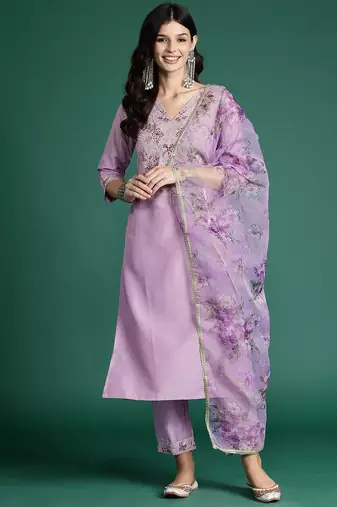 Ethnic Motifs Embroidered Kurta with Trousers & With Dupatta