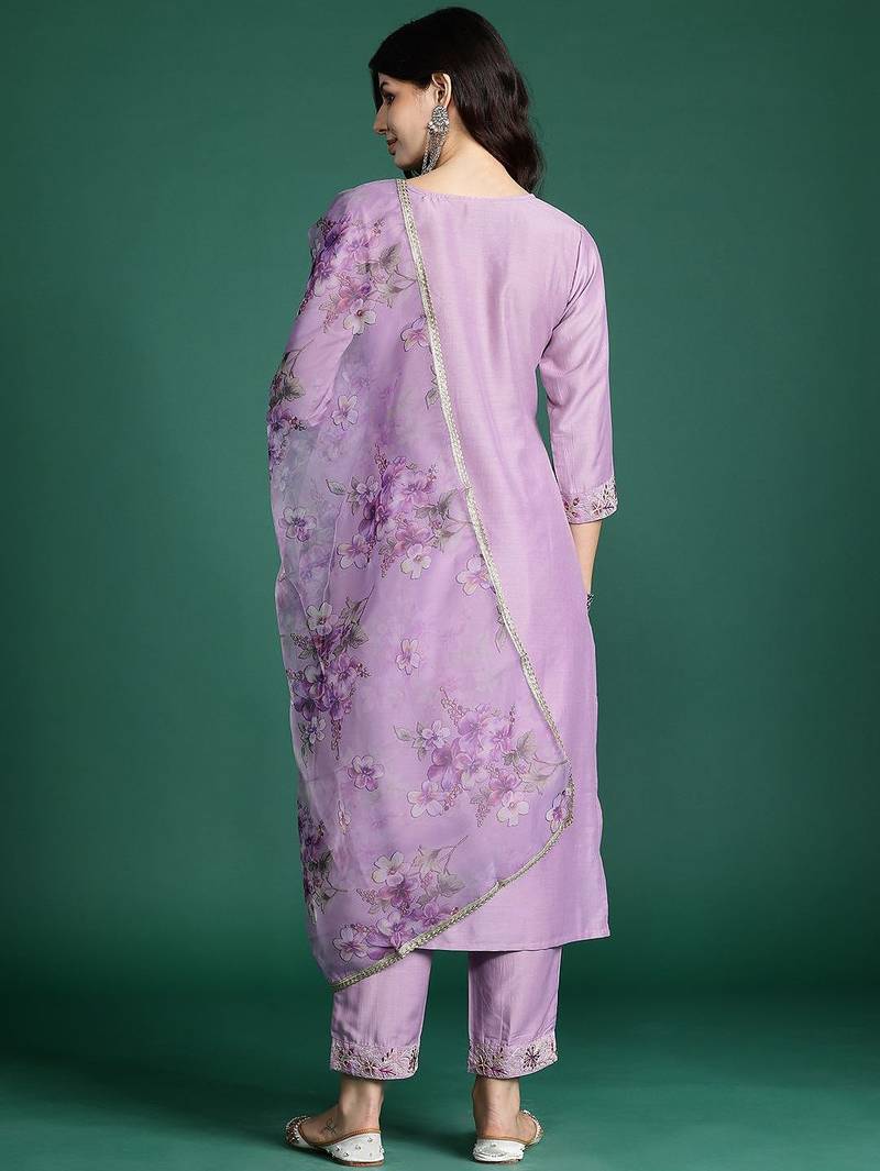 Ethnic Motifs Embroidered Kurta with Trousers & With Dupatta