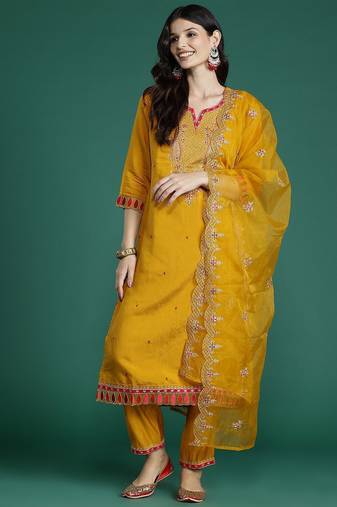 Women Ethnic Motifs Embroidered Gotta Patti Kurta with Trousers & Dupatta