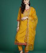 Women Ethnic Motifs Embroidered Gotta Patti Kurta with Trousers & Dupatta