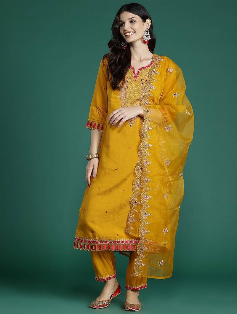 Women Ethnic Motifs Embroidered Gotta Patti Kurta with Trousers & Dupatta