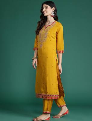 Women Ethnic Motifs Embroidered Gotta Patti Kurta with Trousers & Dupatta 5