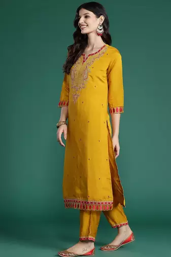 Women Ethnic Motifs Embroidered Gotta Patti Kurta with Trousers & Dupatta