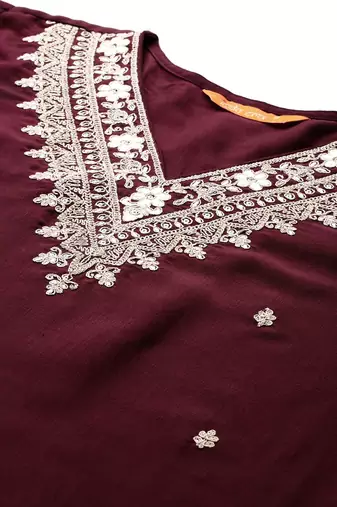 Women Floral Embroidered Thread Work Kurta with Trousers & Dupatta