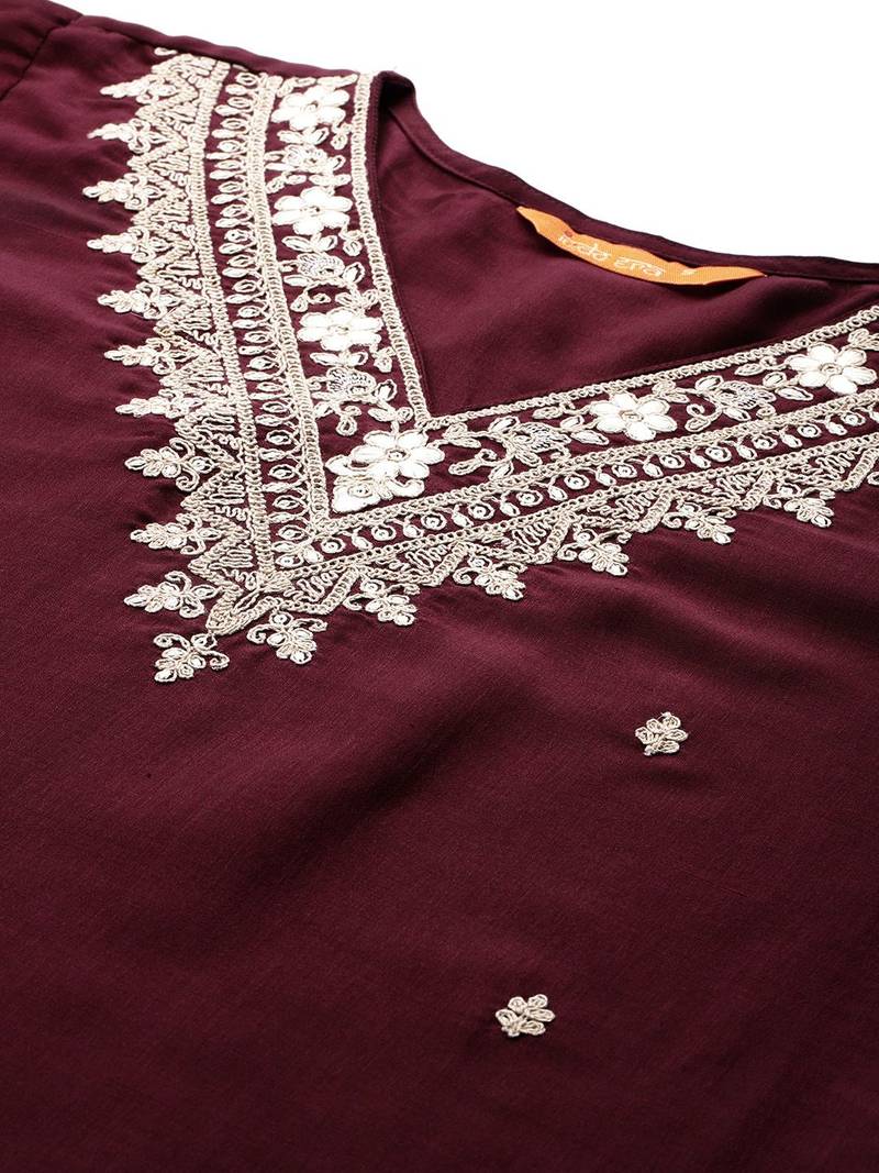 Women Floral Embroidered Thread Work Kurta with Trousers & Dupatta