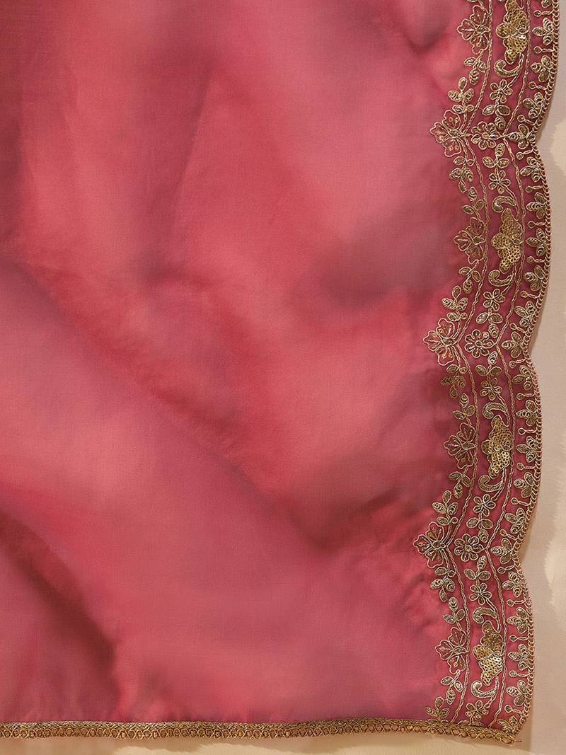 Ethnic Motifs Embroidered Thread Work Liva Straight Kurta With Trousers & Dupatta