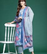 floral printed  cotton kurta with trousers & dupatta