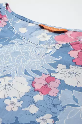 Floral Printed Pure Cotton Kurta With Trousers & Dupatta