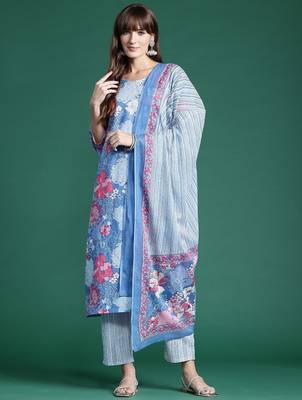 floral printed  cotton kurta with trousers & dupatta 5