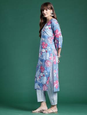 floral printed  cotton kurta with trousers & dupatta 6