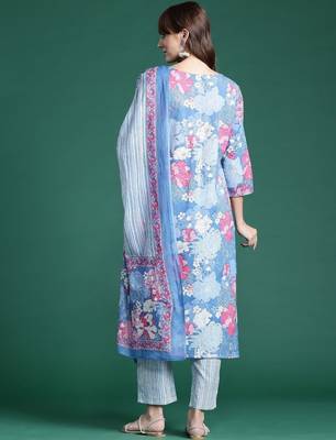 floral printed  cotton kurta with trousers & dupatta 7