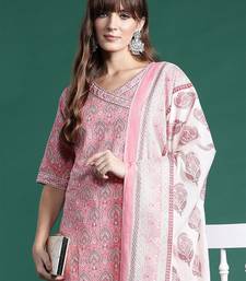 Ethnic Motifs Printed Angrakha Pure Cotton Kurta With Trousers & Dupatta