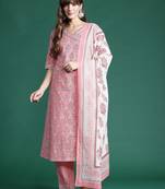 Ethnic Motifs Printed Angrakha Pure Cotton Kurta With Trousers & Dupatta