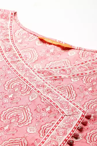 Ethnic Motifs Printed Angrakha Pure Cotton Kurta With Trousers & Dupatta