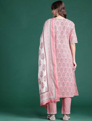Ethnic Motifs Printed Angrakha Pure Cotton Kurta With Trousers & Dupatta 6