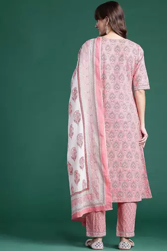 Ethnic Motifs Printed Angrakha Pure Cotton Kurta With Trousers & Dupatta