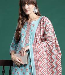 Floral Printed Pure Cotton Kurta With Trousers & Dupatta