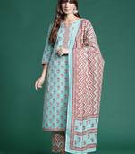 Floral Printed Pure Cotton Kurta With Trousers & Dupatta