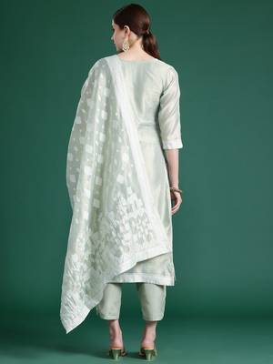 Woven Design Kurta With Trousers & Dupatta 6