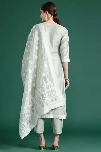 Woven Design Kurta With Trousers & Dupatta