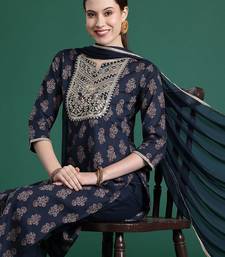 Ethnic Motifs Printed Sequinned Pure Cotton Kurta With Trousers & Dupatta