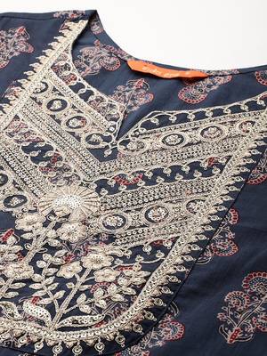 Ethnic Motifs Printed Sequinned Pure Cotton Kurta With Trousers & Dupatta 3