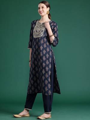Ethnic Motifs Printed Sequinned Pure Cotton Kurta With Trousers & Dupatta 6