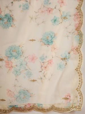 Floral Embroidered Notched Neck Straight Kurta with Trousers & Dupatta 5