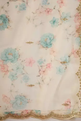 Floral Embroidered Notched Neck Straight Kurta with Trousers & Dupatta