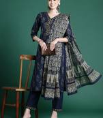 floral printed  cotton kurta with trousers & dupatta