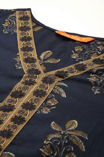 Floral Printed Pure Cotton Kurta With Trousers & Dupatta