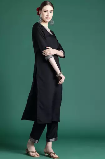 Yoke Design Zari Pure Cotton Kurta With Trousers & Dupatta
