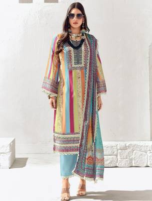Women Ethnic Motifs Printed Regular Thread Work Kurta Trousers With Dupatta 1