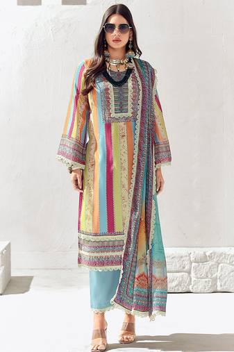 Women Ethnic Motifs Printed Regular Thread Work Kurta Trousers With Dupatta