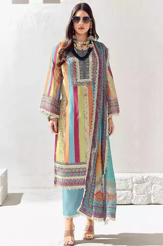 Women Ethnic Motifs Printed Regular Thread Work Kurta Trousers With Dupatta