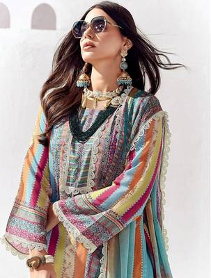 Women Ethnic Motifs Printed Regular Thread Work Kurta Trousers With Dupatta 2