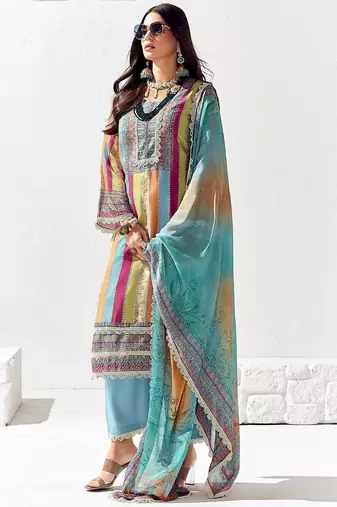 Women Ethnic Motifs Printed Regular Thread Work Kurta Trousers With Dupatta