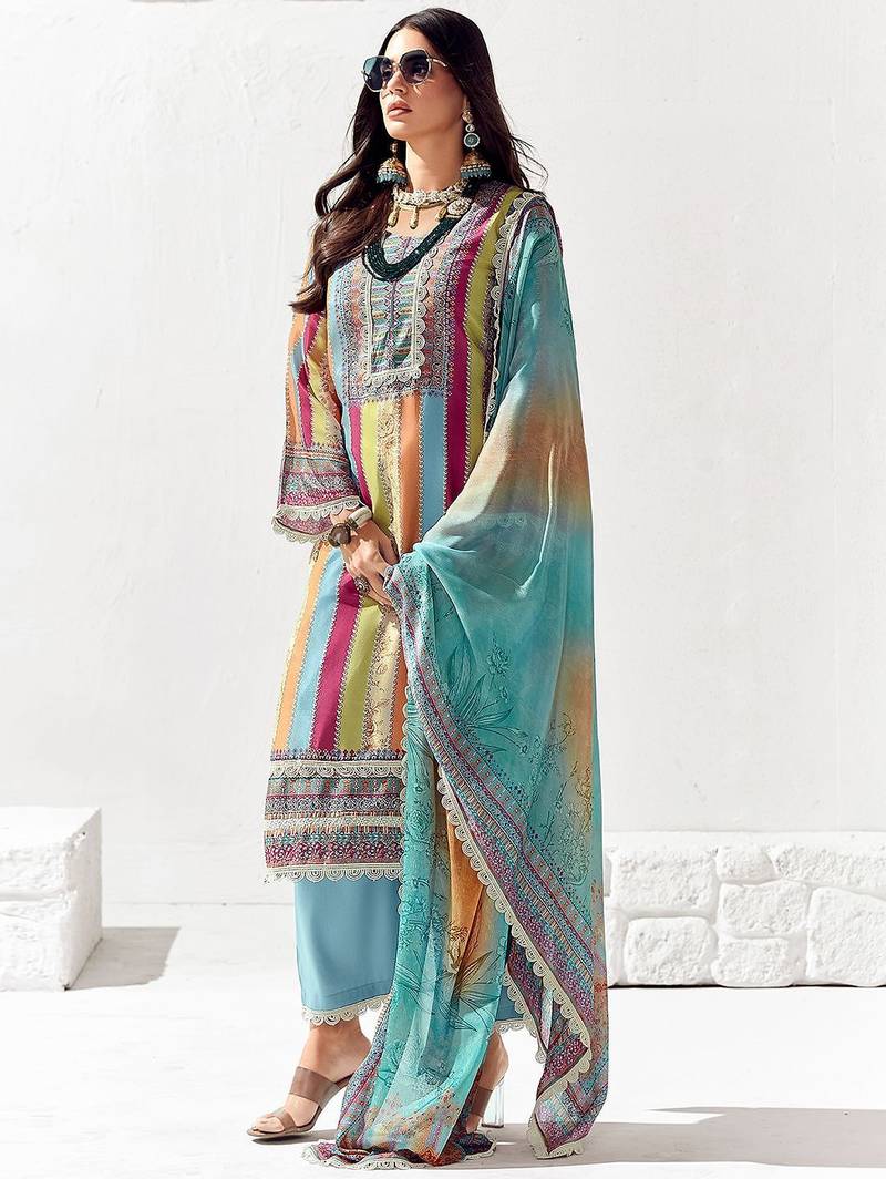 Women Ethnic Motifs Printed Regular Thread Work Kurta Trousers With Dupatta