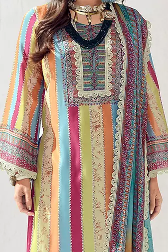 Women Ethnic Motifs Printed Regular Thread Work Kurta Trousers With Dupatta