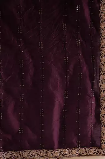 Burgundy Ethnic Motifs Zari Embroidered Kurta with Trousers & Dupatta