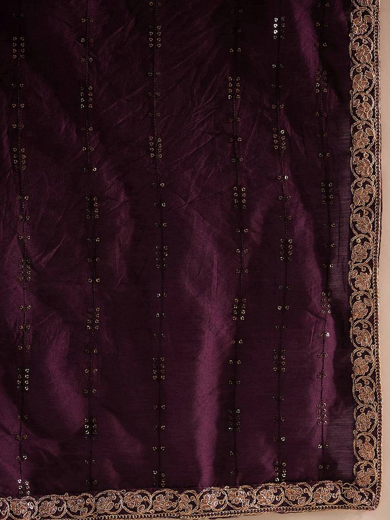 Burgundy Ethnic Motifs Zari Embroidered Kurta with Trousers & Dupatta