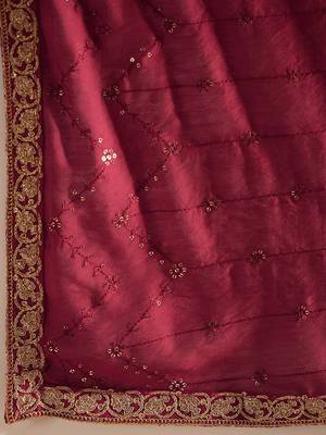 Red Floral Embroidered Regular Kurta with Trousers & Dupatta 4
