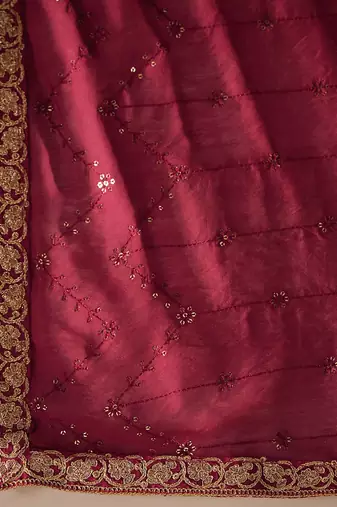 Red Floral Embroidered Regular Kurta with Trousers & Dupatta