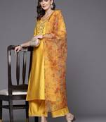 Floral Embroidered Regular Sequinned Liva Kurta with Palazzos & With Dupatta