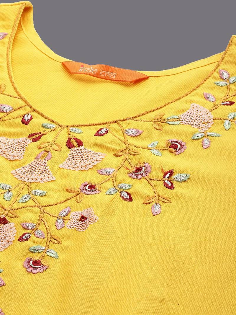 Floral Embroidered Regular Sequinned Liva Kurta with Palazzos & With Dupatta